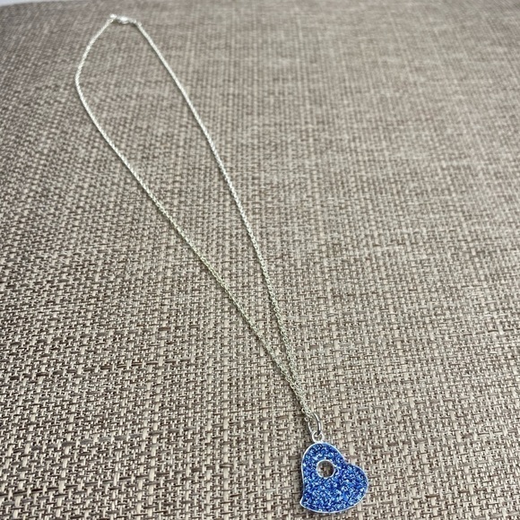 Silver Necklace Heart shape Blue Rhinestones Crystals Silver Chain CW - Picture 3 of 6